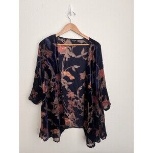 Velvet Crush Burnout Floral Open Front Top Medium Kaftan Kimono Witch Whimsy